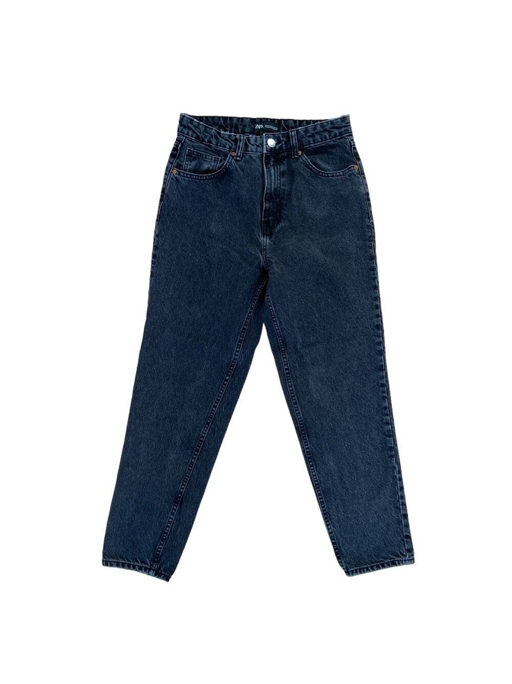 Zara Mom ankle jeans black baggy ecologically grown cotton lightly distressed W4